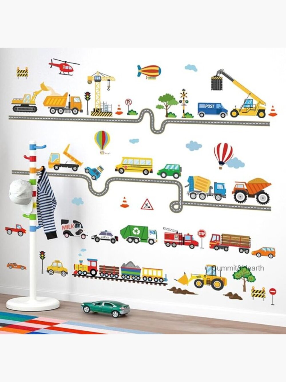 Vehicle Wall Decals for Kids Room, Removable Vinyl Stickers, 8 Sheets